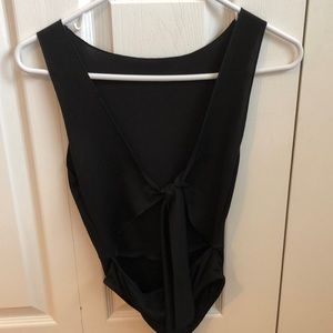 PrettyLittleThing High Neck Open Tie Back Black Bodysuit